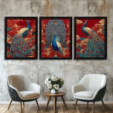Peacock Wall Art Set of 3