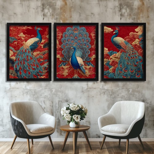 Peacock wall art set 3 - wall,