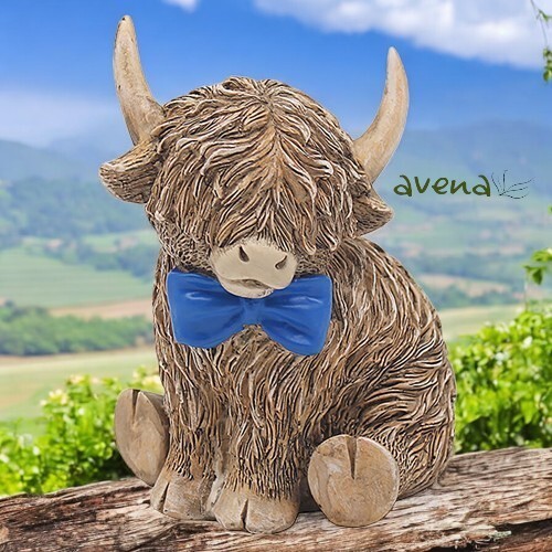 Highland cow with blue bow - with,