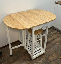 Breakfast Bar Table Set Compact Kitchen Furniture Folding Drop Leaf 2 Stools