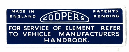 Coopers air cleaner label - coopers,