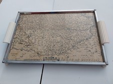 Antique Map Of Suffolk by Christopher Saxton Framed In A Tray w/ Handles & Legs 