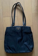 PRADA Nylon Black Tote Bag with Leather Handles, 2 Zipper Pockets, Excellent