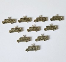 10x Antique Silver Travel Transport USA American School Bus Charms 13 x 23 mm