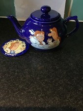 Vintage Tetley Tea-folk Blue Teapot and Coaster
