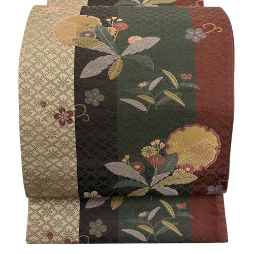 Vintage green silk fukuro obi - green,