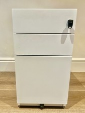 Slimline White Metal Pedestal – 3 Lockable Drawers | Secure Office Storage