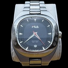 Vintage FILA Men's Stainless Steel Analog Watch 50M WR Date Quartz Japan New Bat