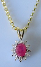 Gold Diamond Necklace - 9ct Gold Ruby Diamond Oval Cluster Pendant & Gold Chain