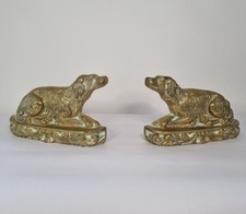 Pair vintage brass dog - of,