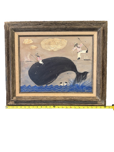 Folk art whale painting - folk,