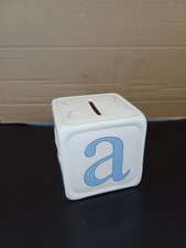 Belleek Money Box Bunny Pink Bunny Rabbit On Alphabet Cube Irish Pottery Vintage