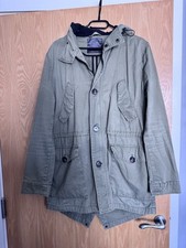 Zara Men’s Khaki Green Hooded Full Zip 100% Cotton Jacket Coat Size Large