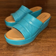 Spring Step Wedge Sandals Shoes Heel Blue Turquoise Women’s Size 38 Excellent
