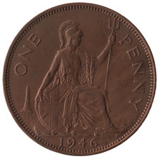 1946 British George VI One Penny Coin 2+C