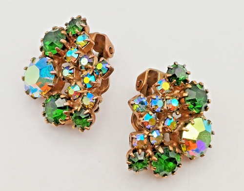 Pair vintage green rhinestone - vintage,