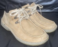 MENS SIZE UK7-7.5 BEIGE SUEDE COMFORT MOCCASIN BOOTS LABELLED S75 LACE UP FASTEN
