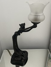 Art nouveau style resin cold cast bronze Lady Figurine table lamp & Glass Shade