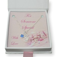 Necklace with Letter and Birthstone on Sterling Silver Chain in Special Gift Box