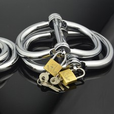 Bondage Stainless Steel Handcuffs Wrist Restraint Cuffs Slave Lockable Shackles