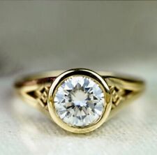 2 Carat Round Cut Solitaire Diamond Bezel Engagement Ring 14k Yellow Gold Finish