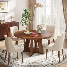 Round Dining Table - Farmhouse Dinner Table for 4 People, 120 cm Kitchen Table