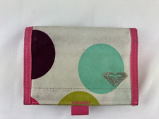 Roxy ladies pink /white canvas tri-fold wallet used 
