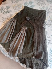 Green Boho Hippie Skirt Size 12, Cord, Cotton, Wool Patchwork Gypsy Festival