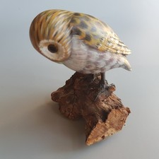 Wooden Barn Owl handcrafted bird figurine cork base painted art Britain 8cm wood