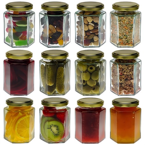 Glass honey jam - jars, hexagon