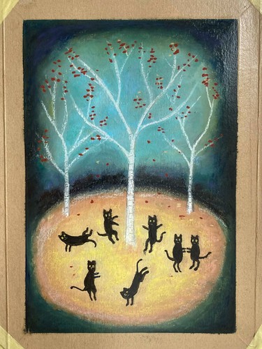 Original oil pastel - oil, cats