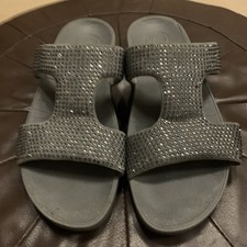 LADIES GREY CRYSTAL FIT FLOP FITFLOP SANDALS MULES SIZE 9 UK 43 EU WELL WORN