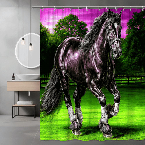 Black horse shower curtain - black,