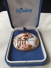 Vintage Aynsley Bone China Scenic View Balcony Flowers Brooch Clasp Pin