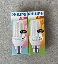 2x Phillips Energy Saver Light Bulbs B22 11w-60w Lumen Boxed Untested Genie