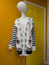 Vintage 1990s Rene Derhy Novelty Sailor Cotton Cardigan - L