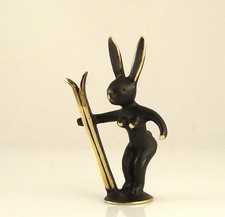 Walter BOSSE Vienna Large BUNNY - Rabbit Skiing 70mm Brass Bronze Skier Austria