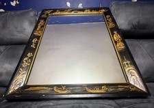 ANTIQUE CHINOISERIE MIRROR Black & Gold 25" X 20" (wall) People Scene Signed