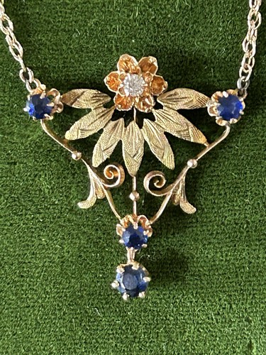 Diamond sapphire 14k gold - sapphire,