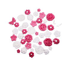 CAKE TOPPERS Sugar Edible Fondant Decorations, Pink and White Flowers Toppers