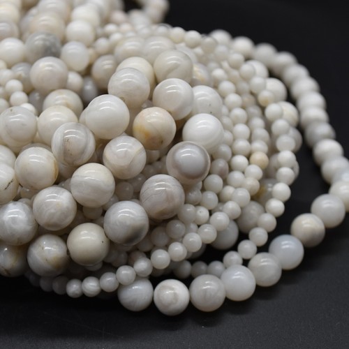 White lace agate round beads - white,