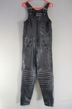 SPORTEX BLACK COWHIDE LEATHER BIKER BIB & BRACE SALOPETTES WAIST 28 IN/LEG 28 IN