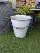 Vtg White Metal Enamel Bucket