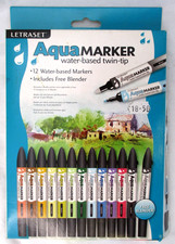 LETRASET AQUA MARKER 12 Pen Set with Blender Pen