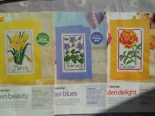 3 birth flower cross stitch charts for cards - daffodil/violets/marigold