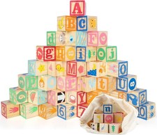 Jacootoys 36PCS Wooden ABC Blocks Age 3+ 1.65” Big Alphabet Letters Number Bu