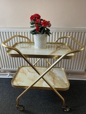 VINTAGE RETRO FOLDING HOSTESS SERVING TEA TROLLEY MARBLE EFFECT TRAYS GIN CART.
