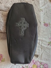 Roebucks Coffin Shaped Black Back Pack Bag With Cross Celtic Motif Chain Straps