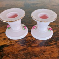 Royal Adderley Vintage Floral Bone China Candlestick Holders Pair