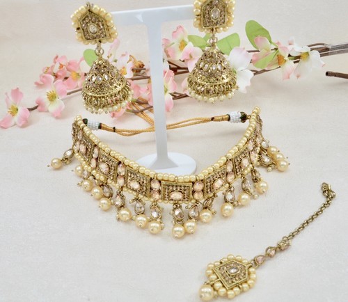 Polki necklace set with jhumka - polki,
